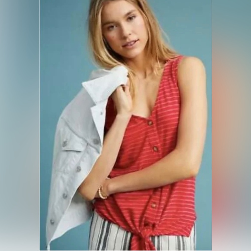 Anthropologie T.la Red Striped Effervescent Tank